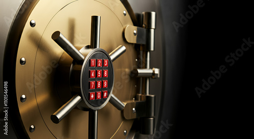 Secure Gold Bank Vault Door with Digital Combination Lock - Close-up photo