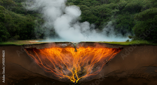 Stunning Geothermal Pool Cross-Section: Unveiling Earth's Fiery Heart photo