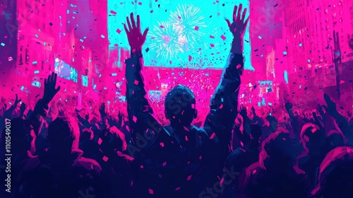 Wallpaper Mural Exciting Celebration with Colorful Confetti and Fireworks Overjoyed Crowd in Vibrant Atmosphere Torontodigital.ca