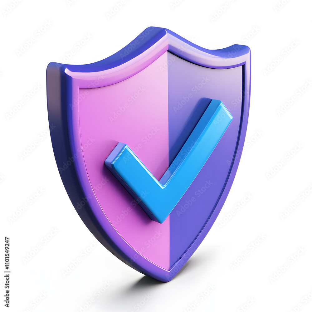 cartoon 3d Icon safety shield check mark perspective . Blue and purple symbol security safety icon. Checkmark in minimalistic style. 3d vector illustration. white background cartoon 3d Icon safety shield check mark perspective . Blue and purple symbol security safety icon. Checkmark in minimalistic style. 3d vector illustration. white background