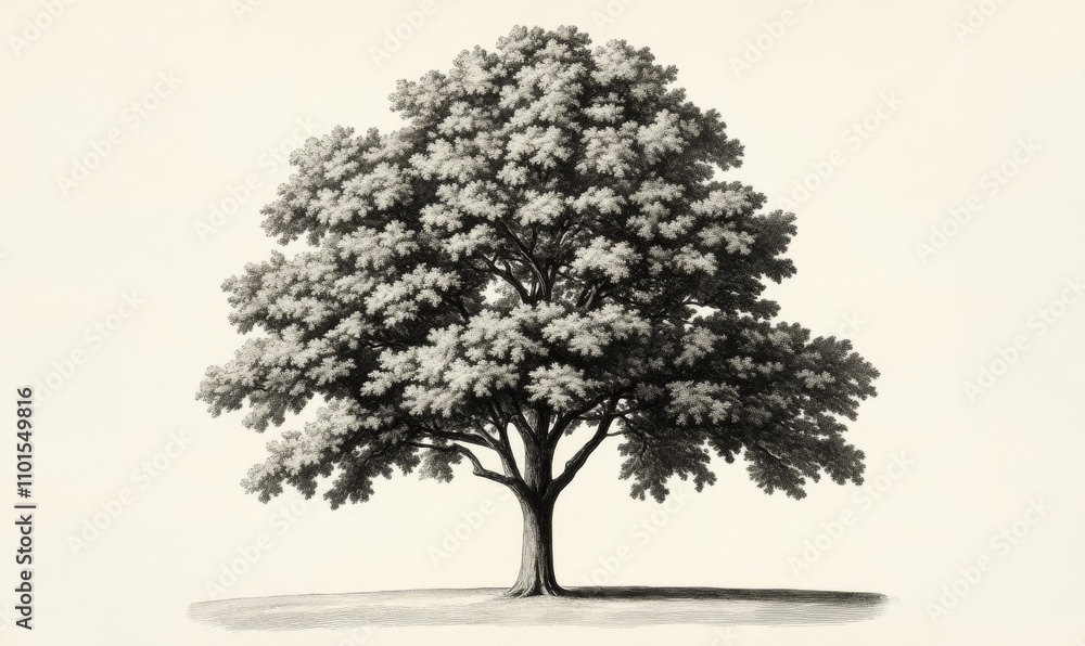 Antique black and white engraving of an ash tree from Brockhaus Konversations-Lexikon 1908 Antique black and white engraving of an ash tree from Brockhaus Konversations-Lexikon 1908