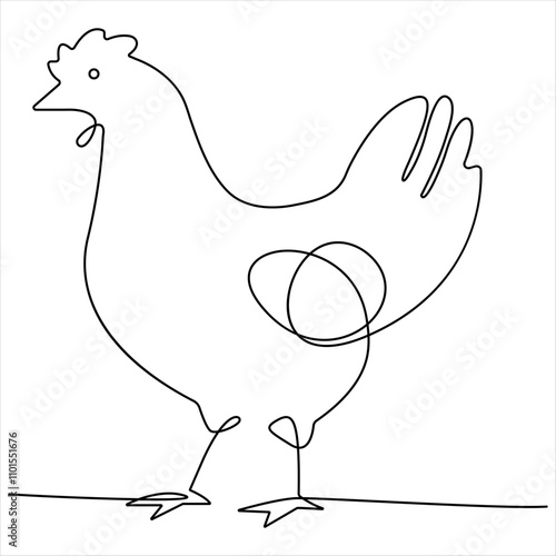 Continuous single line drawing of chicken chicken hen simple line art design vector illustration
