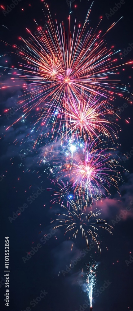 Fototapeta premium New Year's Eve fireworks exploding in the night sky, festive, fireworks display