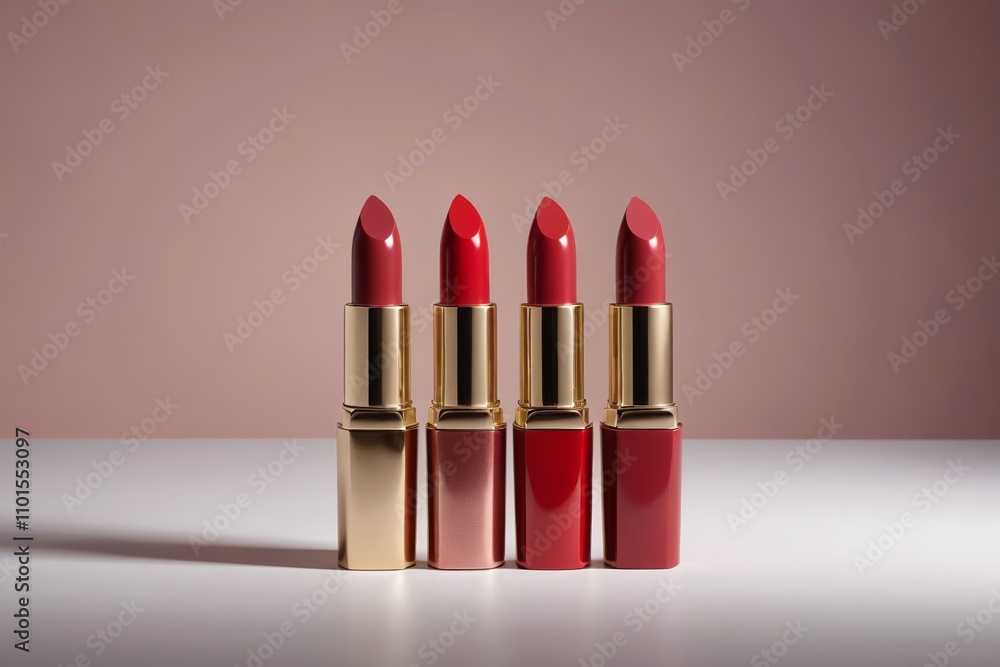 three lipsticks are lined up on a table with a pink background