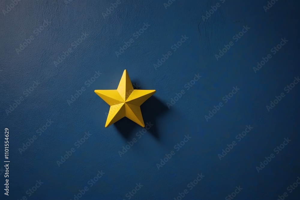 Obraz premium yellow star on a blue wall with a shadow