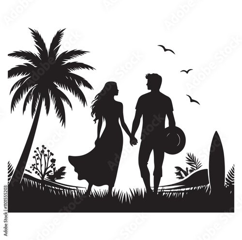 Couple standing silhouette vector illustration