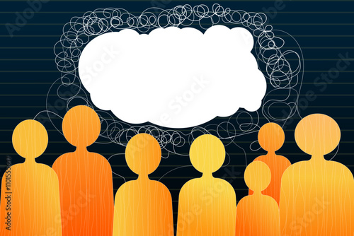 social poster, group of people searching for solution, thoughts, groupthink, team building	