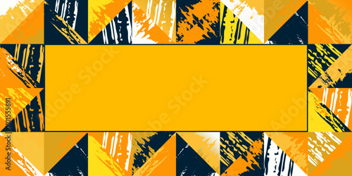 Geometric figures triangle, rhombus, square grunge scratches and attrition texture banner background, wallpaper, web, print, layout bright colors. Trendy motley checkered space for text