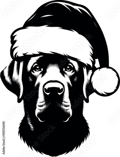 Labrador Retriever Wearing Santa Hat Vector Black Silhouette Cricut Design for T-Shirt