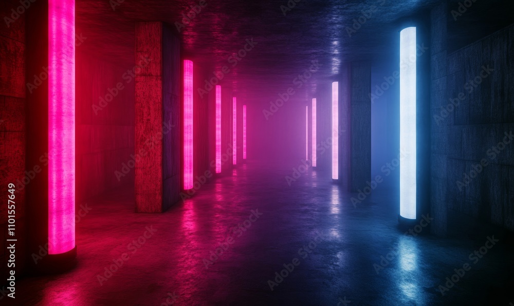 Underground venue with fog, pulsing lights, and concrete floors; grunge beats echo in neon colors Underground venue with fog, pulsing lights, and concrete floors; grunge beats echo in neon colors