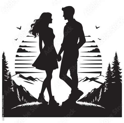 Couple standing silhouette vector illustration
