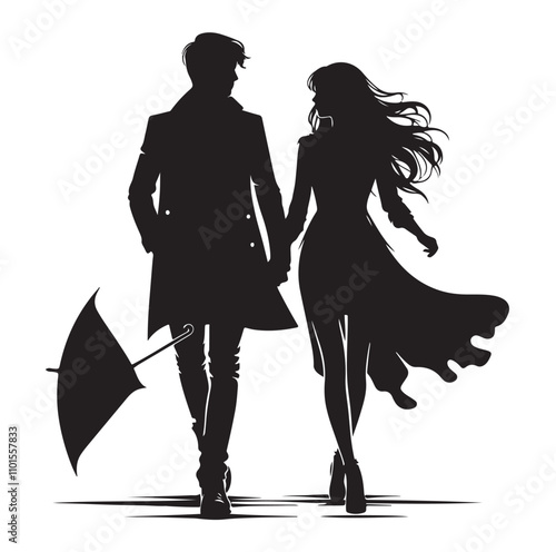 Couple standing silhouette vector illustration
