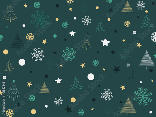 Christmas greeting card/ poster/ cover with stars, snowflakes, Christmas tree