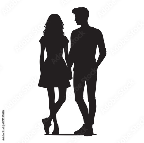 Couple standing silhouette vector illustration
