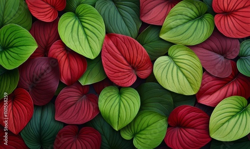 Wallpaper Mural Vibrant begonia leaves in vivid green, deep red, and rich burgundy showcase diverse shapes and textures  Torontodigital.ca