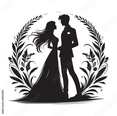Couple standing silhouette vector illustration
