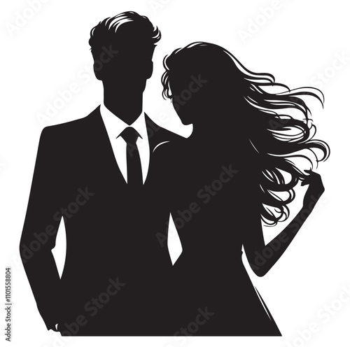 Couple standing silhouette vector illustration
