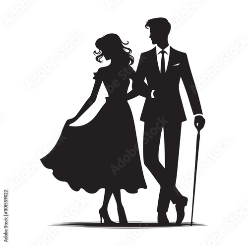 Couple standing silhouette vector illustration
