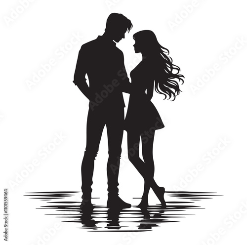 Couple standing silhouette vector illustration
