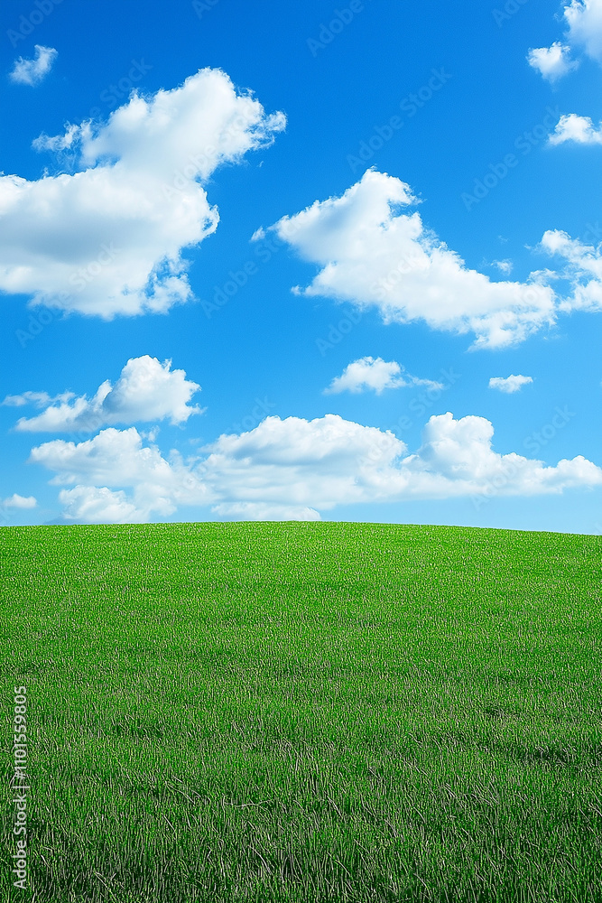 Obraz premium A scenic landscape of bright green grass and a vivid blue sky with light white clouds softly drifting 