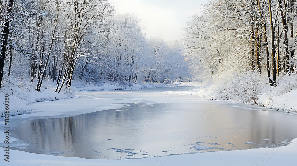 river in winter forest river in winter forest