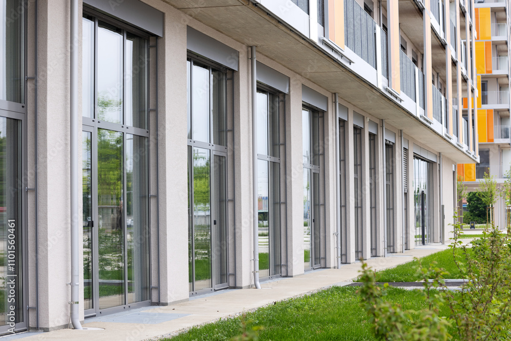 Panoramic windows of the first floor of a modern building Panoramic windows of the first floor of a modern building
