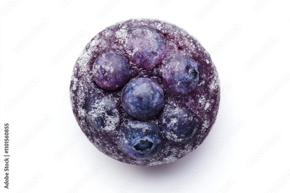 Blueberry muffin with domed top and sugar crystal coating on white background Blueberry muffin with domed top and sugar crystal coating on white background