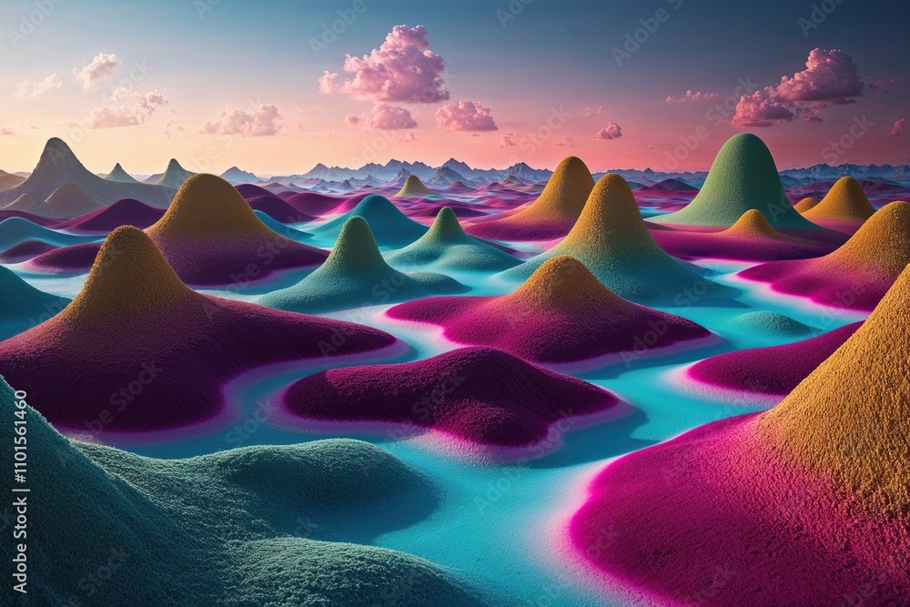 Dynamic 3D Surreal Landscape with Rich Textures and Lively Terrain Dynamic 3D Surreal Landscape with Rich Textures and Lively Terrain