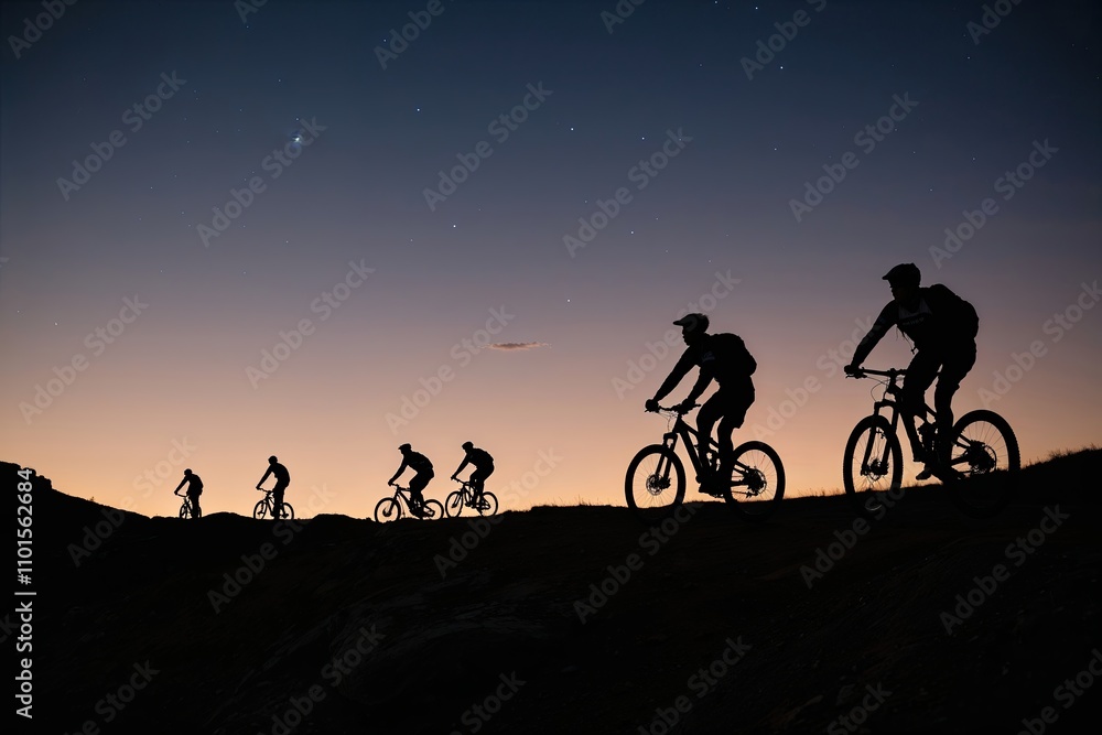 Twilight Mountain Biking Festival Featuring Dynamic Riders on Challenging Trails