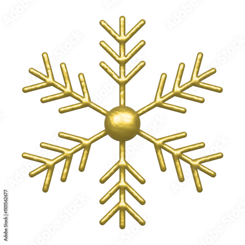 3D rendering of gold snowflakes on white isolation background