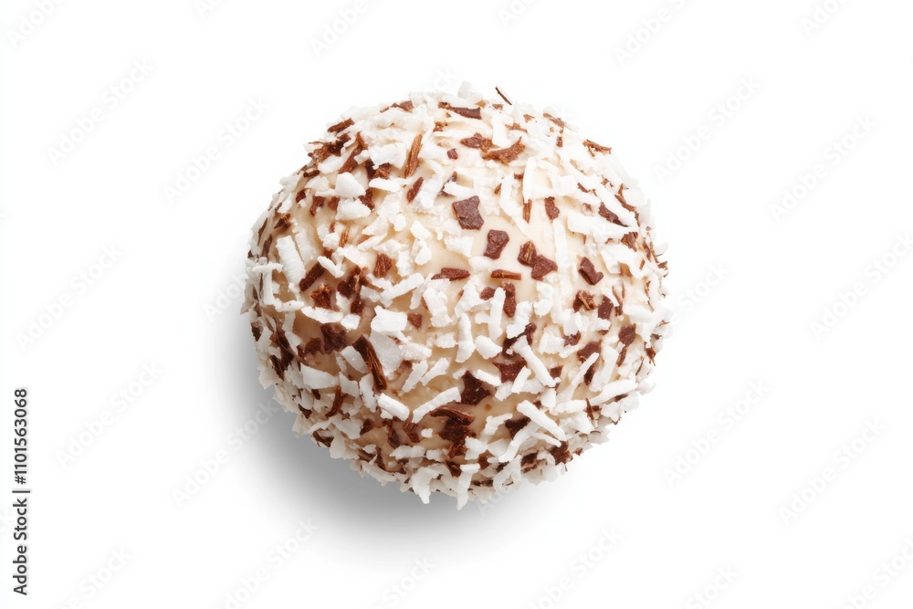 Chokladboll with coconut coating and truffle texture on white background Chokladboll with coconut coating and truffle texture on white background