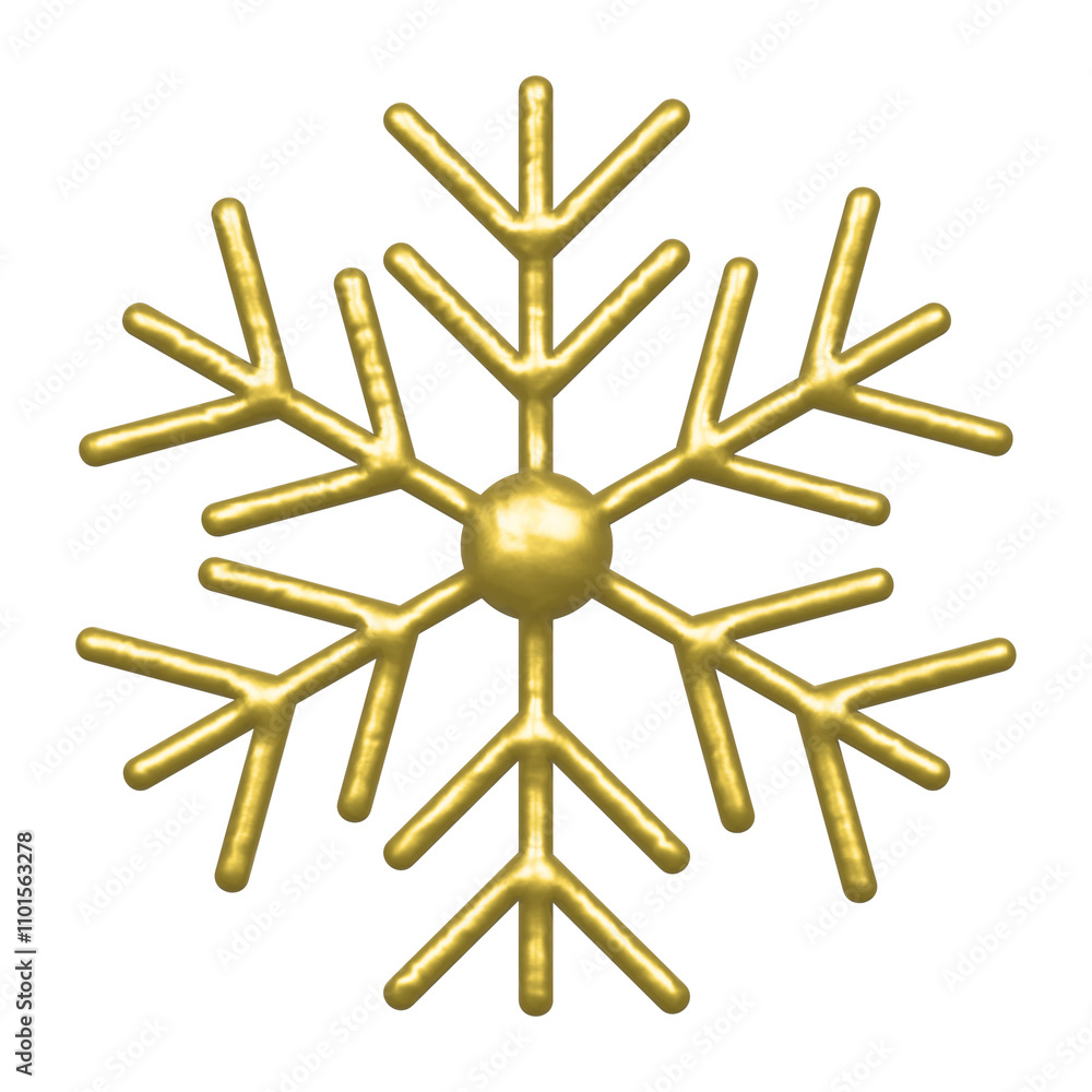 3D rendering of gold snowflakes on white isolation background 3D rendering of gold snowflakes on white isolation background