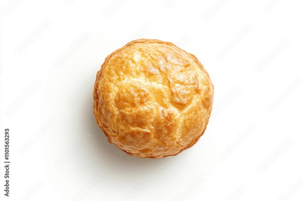 Choux au craquelin with crispy top and cream filling on white background Choux au craquelin with crispy top and cream filling on white background