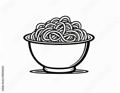 Spaghetti bowl outline logo design. Icon in black and white color. Ai generated image.