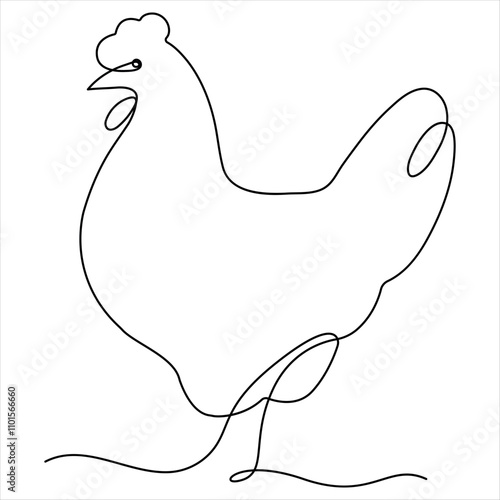 Continuous single line drawing of chicken chicken hen simple line art design vector illustration