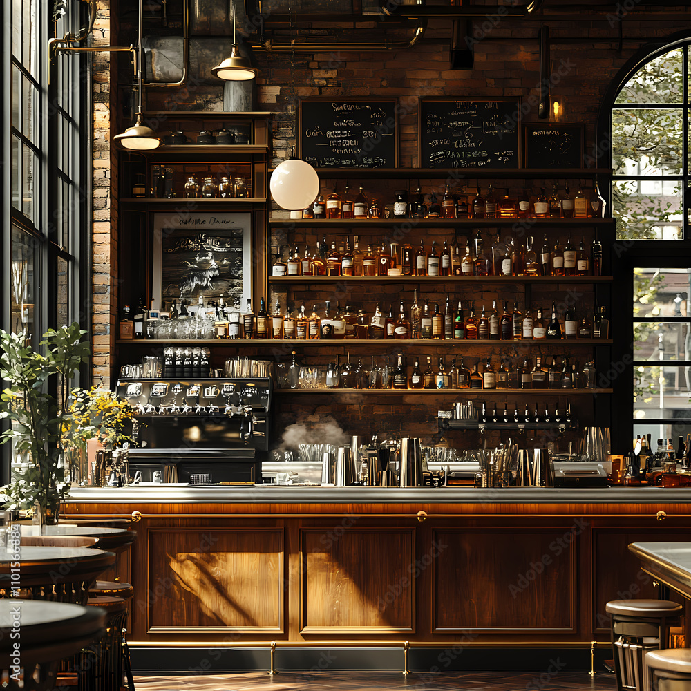 A bar, specifically the area in which bartenders mix drinks with bottles behind them A bar, specifically the area in which bartenders mix drinks with bottles behind them
