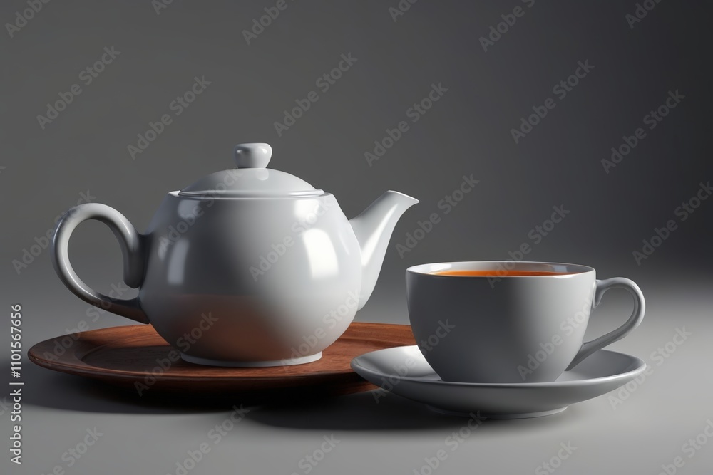 there is a tea pot and a cup on a saucer there is a tea pot and a cup on a saucer