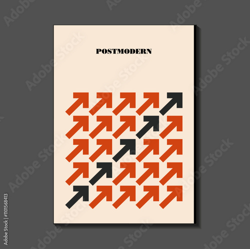 Poster inspired postmodern of vector abstract dynamic symbols with bold geometric shapes, useful for web background, poster art design, magazine front page, hi-tech print, cover artwork.