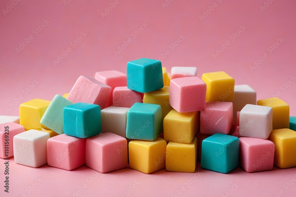 Obraz premium there are many different colored cubes on a pink surface