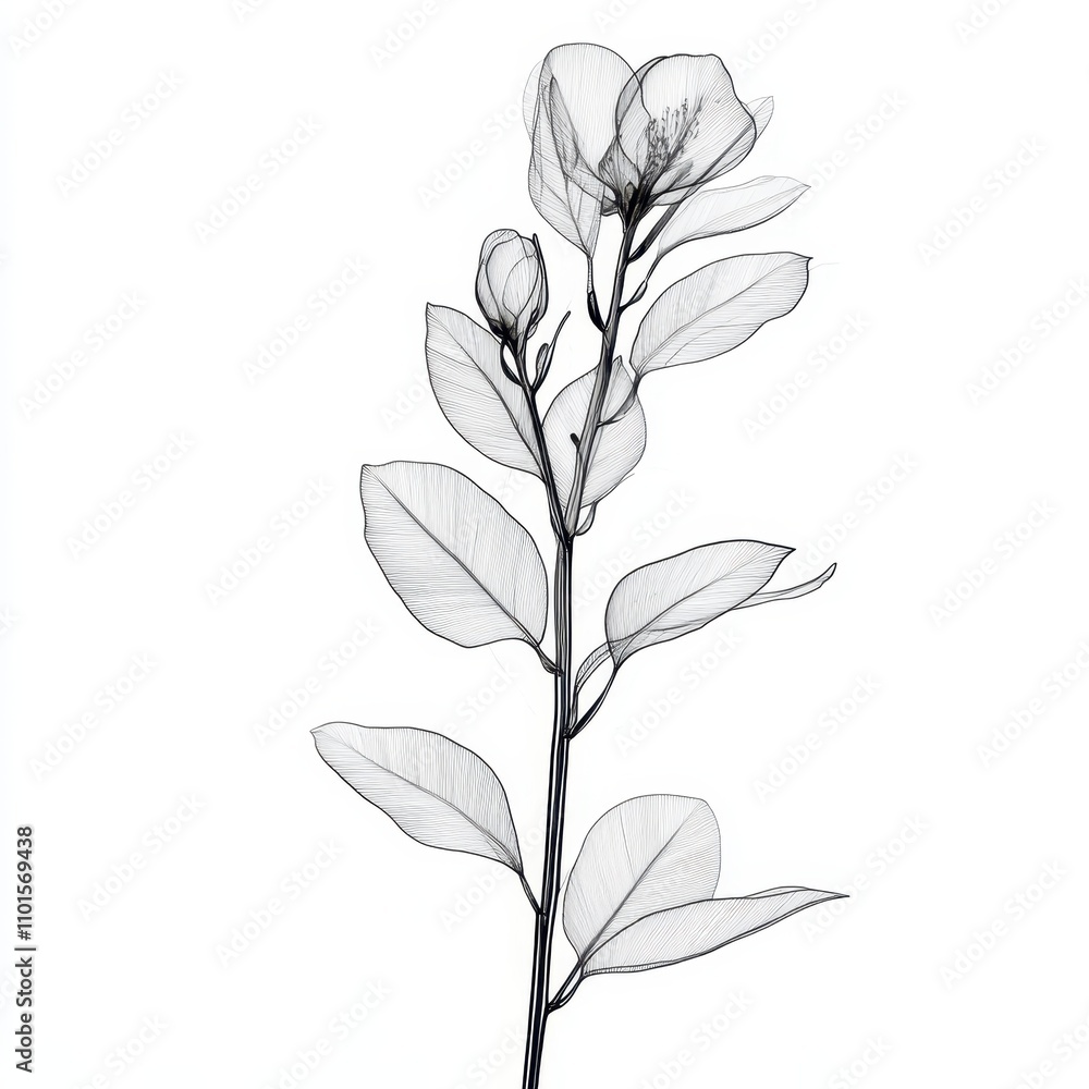 Obraz premium Delicate outline of a floral branch, showcasing intricate line art and natural beauty, perfect for minimalist design and decor styles.