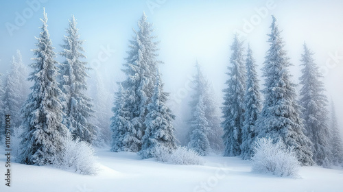 Peaceful Winter Scene in a Foggy Forest (christmas-tree)