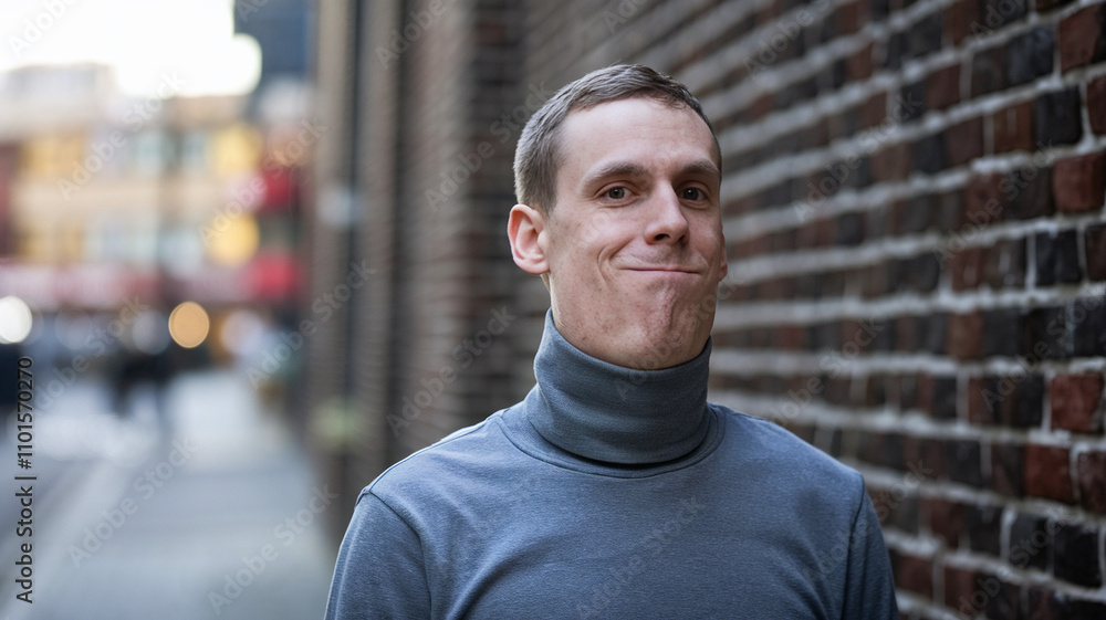 Man Wearing Grey Turtleneck in City Alley Man Wearing Grey Turtleneck in City Alley