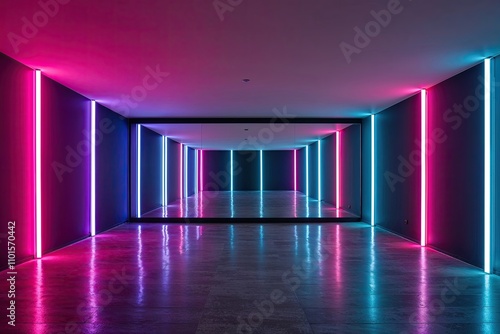 Wallpaper Mural Modern 3D Neon Reflection with Bright Vertical Light Lines Torontodigital.ca