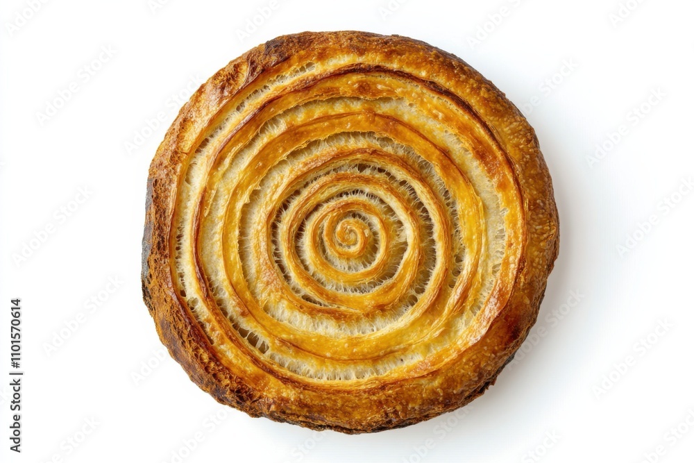 Manchet bread with spiral scoring and golden crust on white background Manchet bread with spiral scoring and golden crust on white background