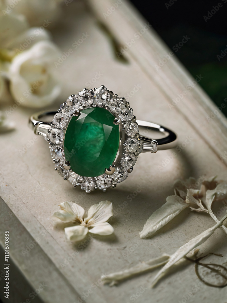 An elegant Jade engagement ring with a prominent solitaire, set on a slender gold band. An elegant Jade engagement ring with a prominent solitaire, set on a slender gold band.
