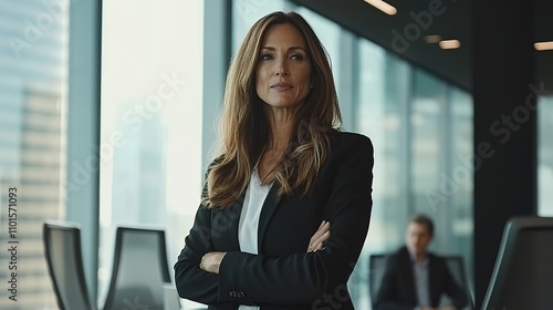 A confident businesswoman stands in a modern office, exuding professionalism and authority amidst a sleek corporate environment. Free Download A confident businesswoman stands in a modern office, exuding professionalism and authority amidst a sleek corporate environment. - GFXLoad