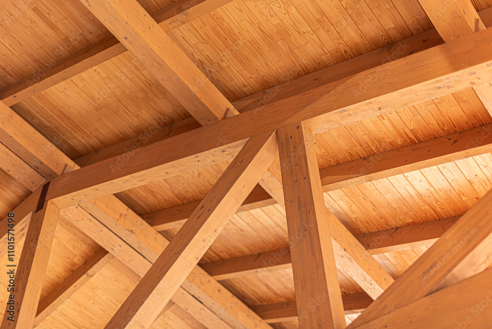 Construction of a wooden roof of a frame house.