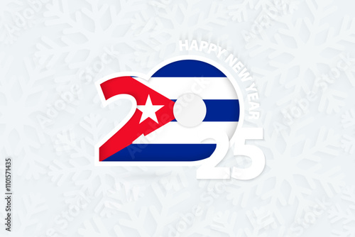 New Year 2025 for Cuba on snowflake background.