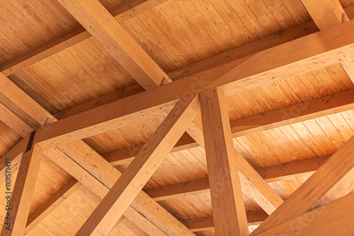 Obraz na płótnie Construction of a wooden roof of a frame house. w salonie