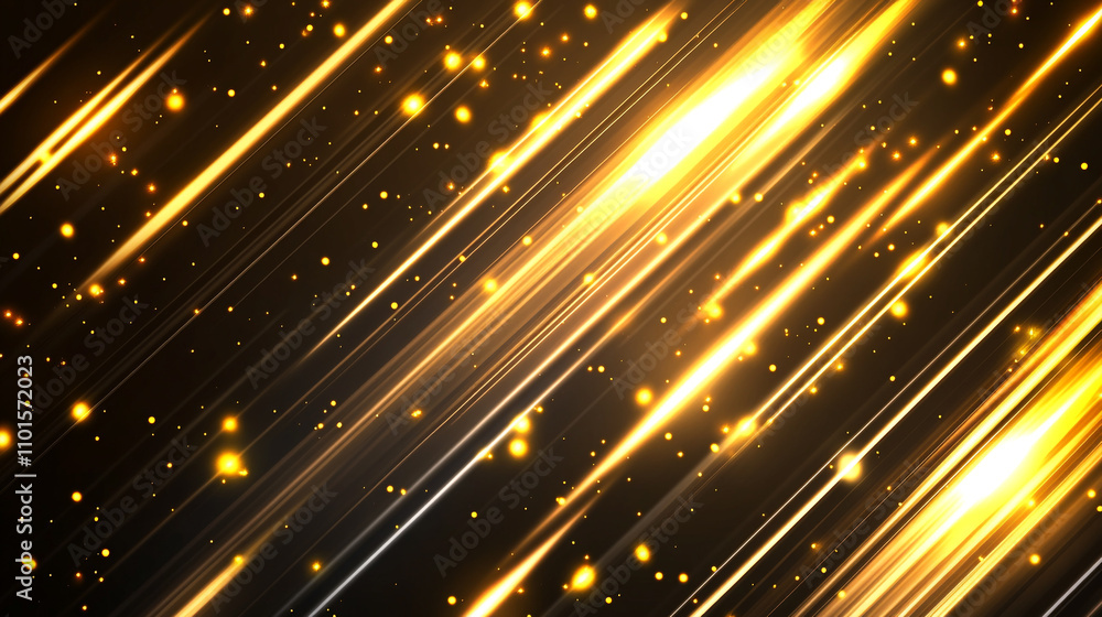 Fototapeta premium Bright golden light streaks create a dazzling effect in a dark background